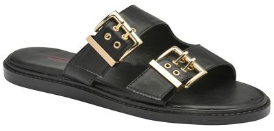 Black 'Joni' ladies slip on buckle detail sandals